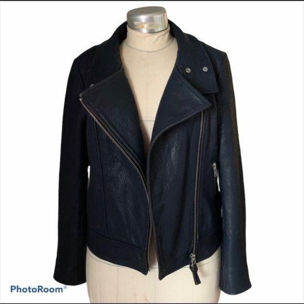 Mackage Lambskin Jacket Leather Moto Zippers Blue Indigo Navy Midnight B…